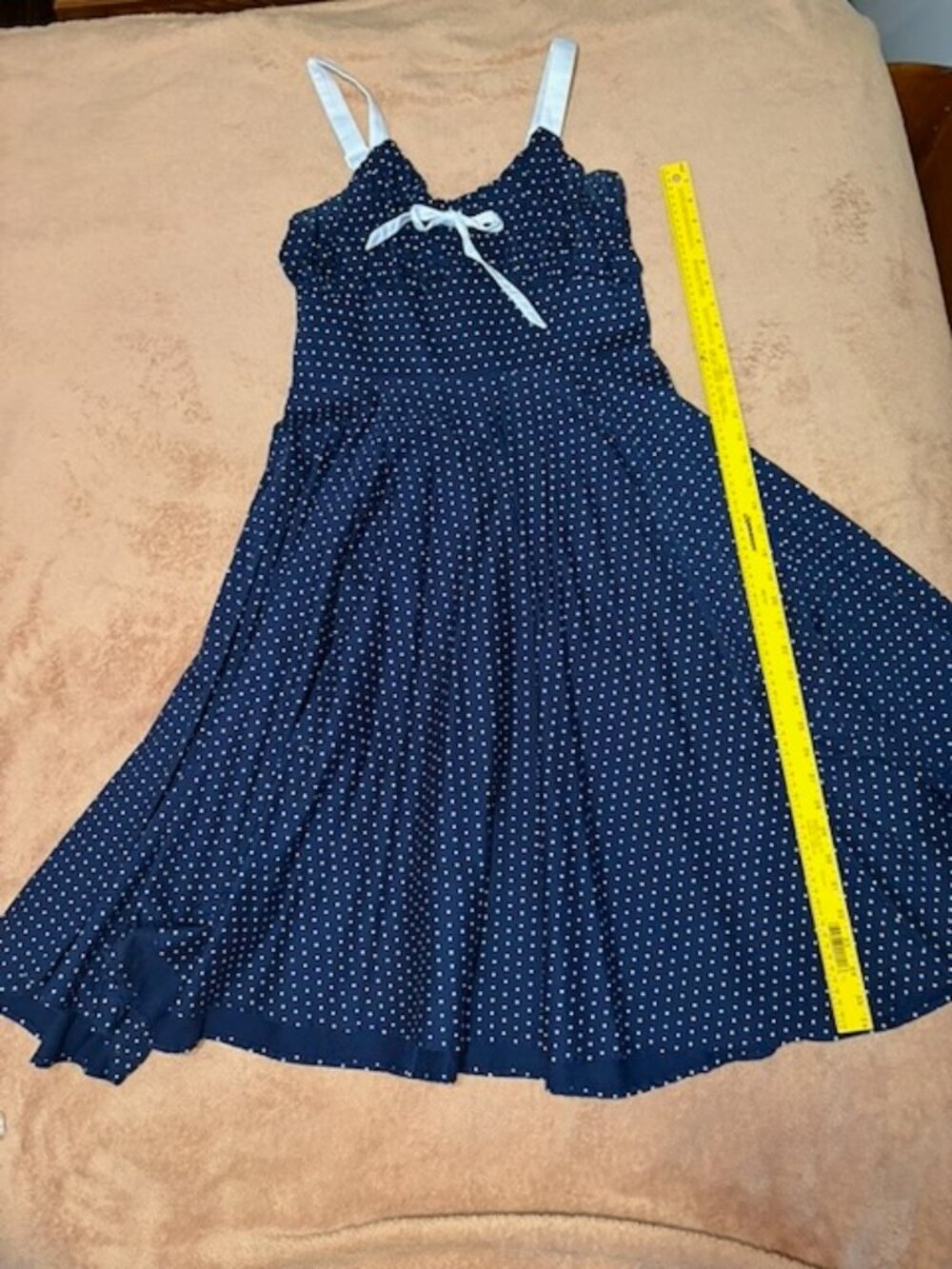 Pinup Couture Girl Clothing - XL Women's Navy White Dress polka dot sundress